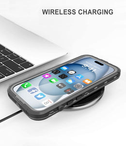 Design for iPhone 15 Plus case Waterproof 6.7'', Full Body Dust Proof Shockproof Phone Case Cover with Screen Protector- Black