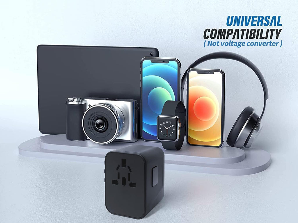 Universal Travel Adapter, International Travel Plug Adapter for European UK AUS, Travel Power Adapter Wall Charger with 4 USB Charging Ports for Cell Phone Laptop (Black)
