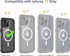 Design for iPhone 15 case Waterproof 6.1'', Full Body Dust Proof Shockproof Phone Case Cover with Screen Protector for iPhone 15 - Black