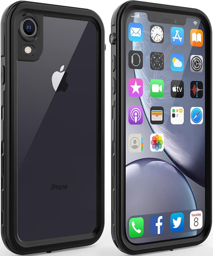 iPhone XR Waterproof case Life Snowproof Dirtproof Shockproof Cover … (Black/Clear)