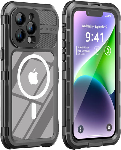 Design for iPhone 14 Pro Case Waterproof, Dustproof Shockproof Waterproof Case for iPhone 14 Pro, Metal Full Body Protective Phone Case for iPhone 14 Pro 6.1 inch Black