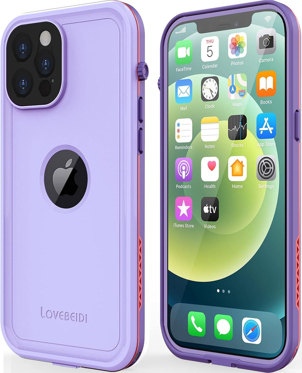 LOVE BEIDI Design for iPhone 12 Pro Max Case Waterproof 6.7'', Shockproof Phone Case for iPhone 12 Pro Max Protective Case with Screen Protector, Dust Proof Cover for iPhone 12 Pro Max (Purple)