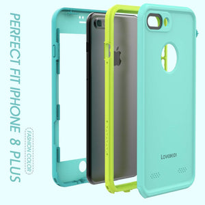 LOVE BEIDI iPhone 8 Plus/7 Plus Waterproof Case Cover Built-in Screen Protector Fully Sealed Life Shockproof Snowproof Underwater Protective Case for iPhone 8/7 Plus 5.5"(Cyan/Green/Mint Green)
