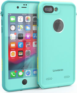 LOVE BEIDI iPhone 8 Plus/7 Plus Waterproof Case Cover Built-in Screen Protector Fully Sealed Life Shockproof Snowproof Underwater Protective Case for iPhone 8/7 Plus 5.5"(Cyan/Green/Mint Green)